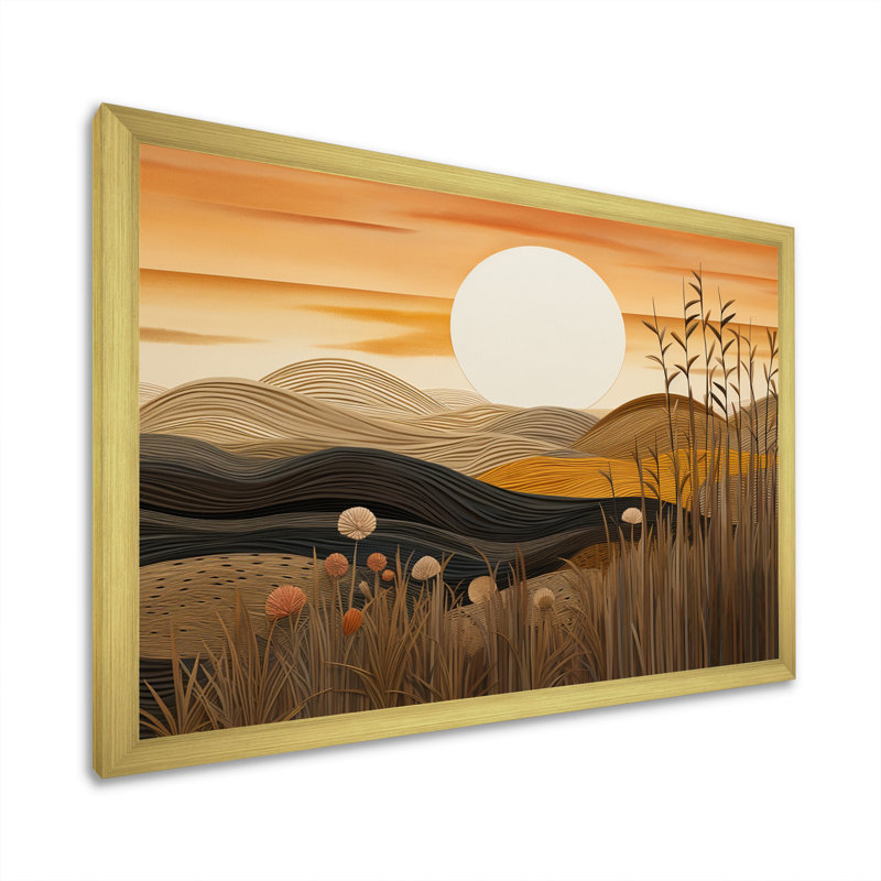 Coucher de soleil doré dans les montagnes rétro - impression, Cadre doré simple, H 34 po x l 44 po x P 1,5 po