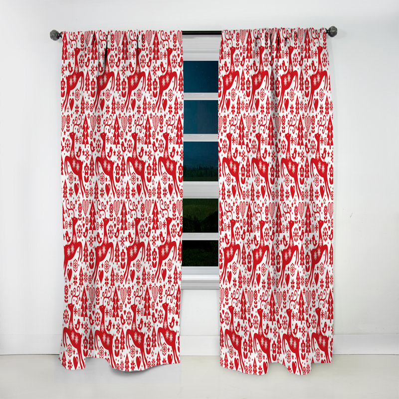 Rideau simple occultant Edrielle avec petits oiseaux et arbre de Noël scandinave, L 52 po x L 90 po