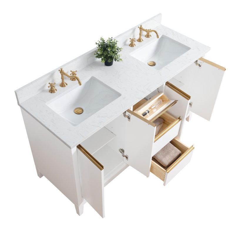 Meuble-lavabo double 60 po avec comptoir, Blanc, Lit double, 60"