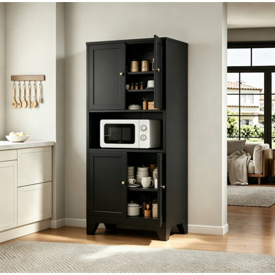  69" Tall Metal Storage Cabinet, Kitchen Pantry with Microwave Stand