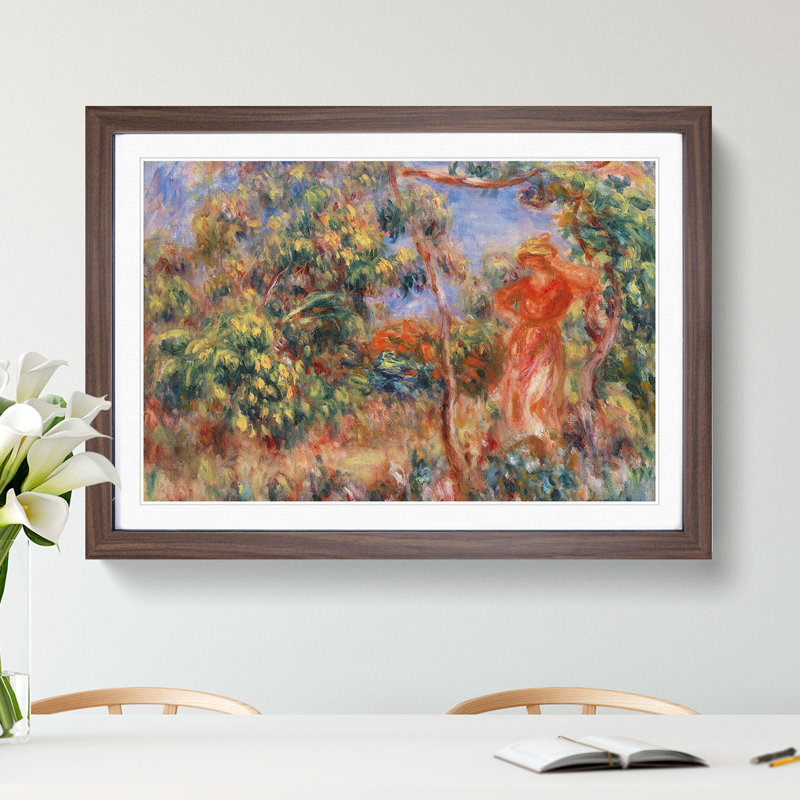 Woman in Red by Pierre-Auguste Renoir - Picture Frame Painting, 48cm H x 65cm W x 2cm D, Walnut