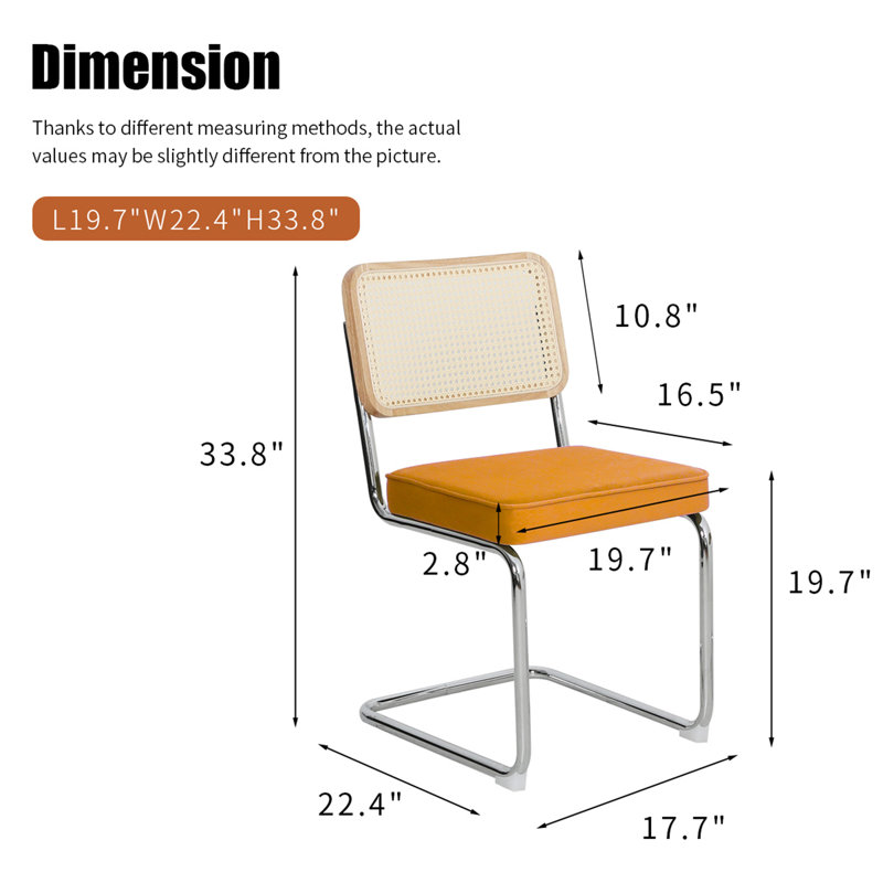 Ensemble de 2 chaises de salle à manger, chaises d'appoint en rotin et chaise de cuisine, Orange