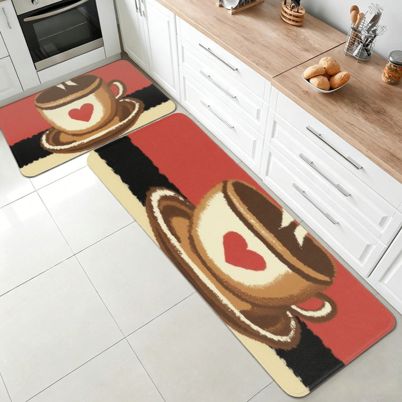 Paquet de 2 tapis de cuisine à motif de tasse à café rouge Retro
