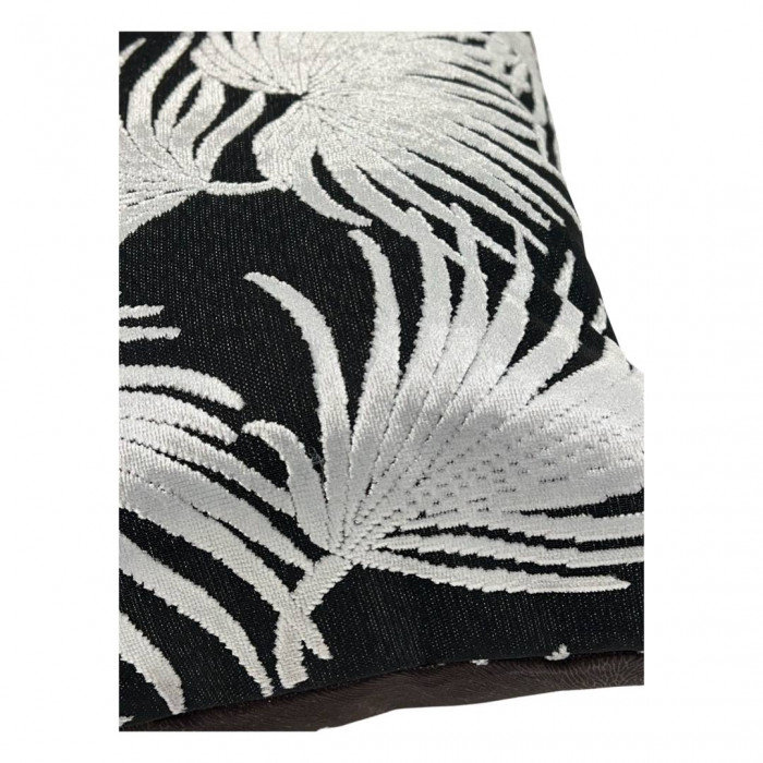 Coussin décoratif en velours, Motif floral blanc / noir, 20 po x 20 po