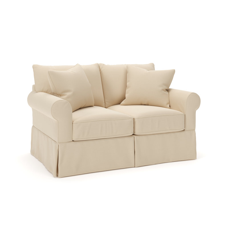 Amari 63" Rolled Arm Slipcovered Loveseat, Canvas Flax Sunbrella® Canvas