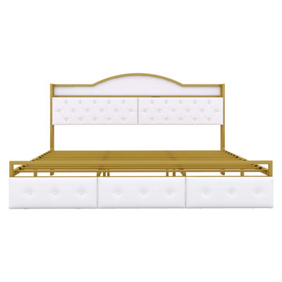 Metal Platform Bed With 3 Drawers, Storage Headboard -  Everly Quinn, 196C9F88095B422EAA923CE277D1E9E1