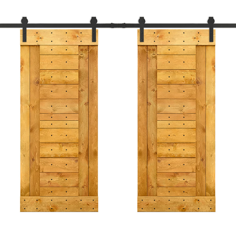 Porte de grange à panneaux et en bois avec quincaillerie d'installation, 72 po x 84 po, Érable colonial