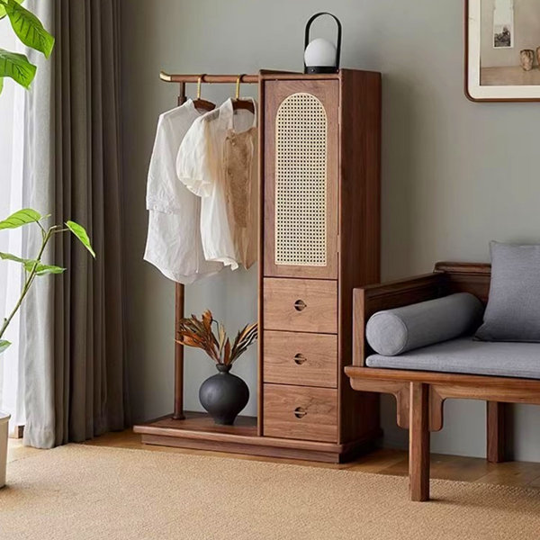 Brass Foam Dark Brown Minimalism Solid Wood Clothes Rack With Right ...