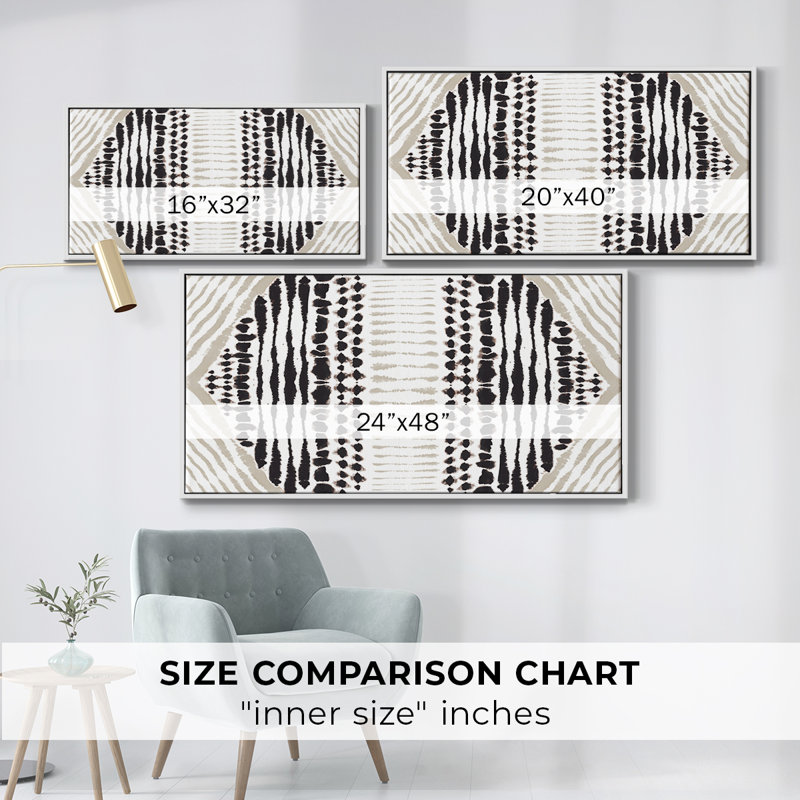 Inky Symmetry - Toile tendue avec châssis tendue, prête à être accrochée, H 21 po x l 41 po, Blanc