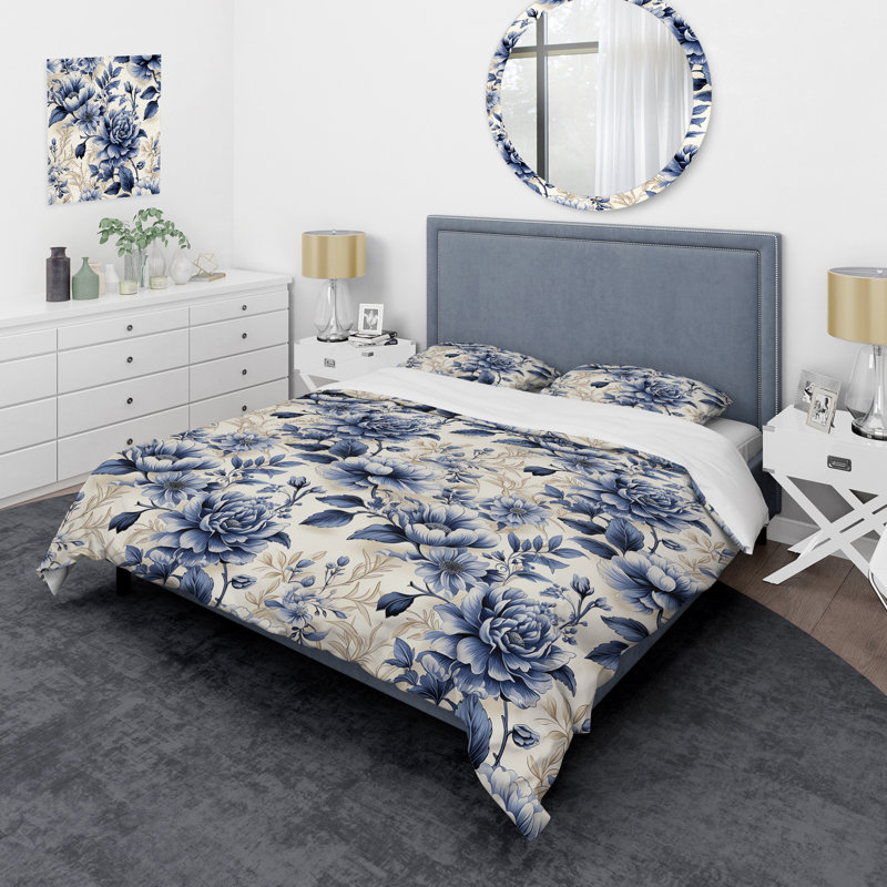 Literie de style victorien rococo bleu cobalt II, Housse de couette pour très grand lit et 2 très