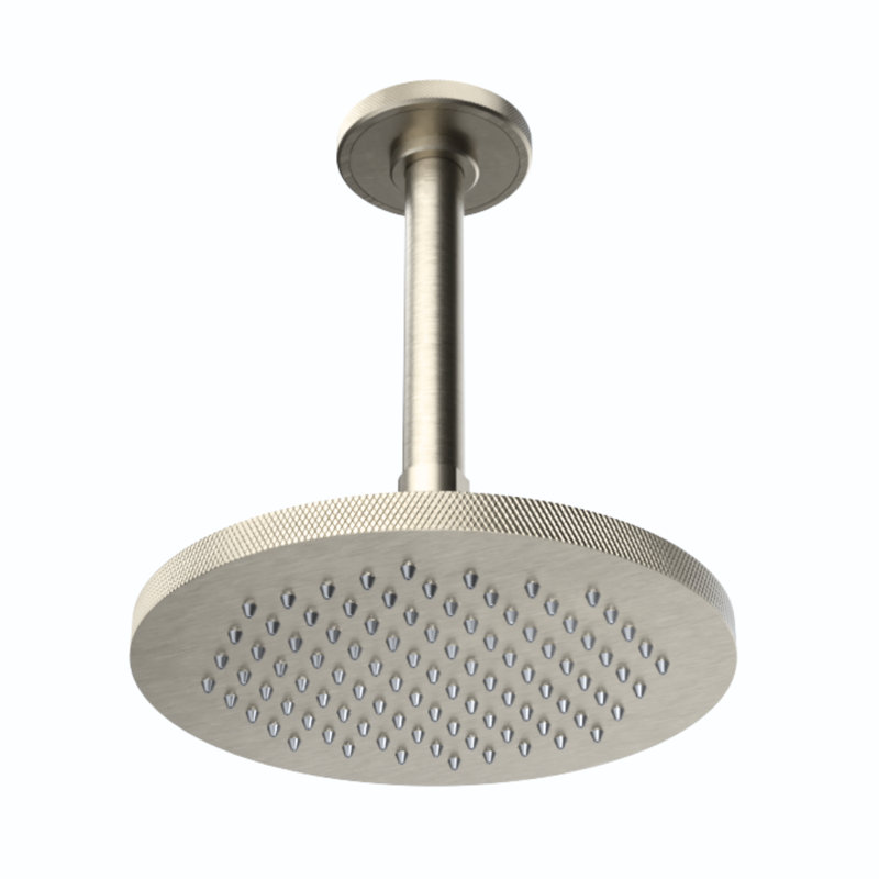 Rainstone Rainshower Head - Industrial, Knurled, 8", Satin Nickel