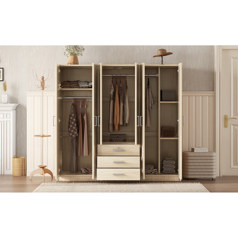 Rangement pour garde-robe en bois à 6 portes avec 6 grands tiroirs, Brown