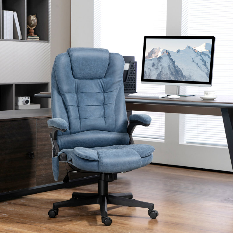 Chaise de bureau de massage à haut dossier avec 6 points de vibration et fauteuil chauffant inclinable en cuir PU avec accoudoirs et télécommande