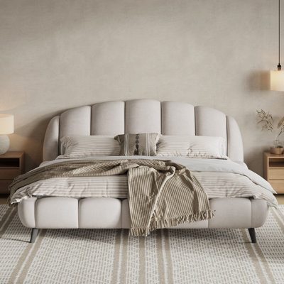 Lit moderne, lit plateforme tapissier en tête de lit et pied de lit épais en chenille, lits en forme de coquillage