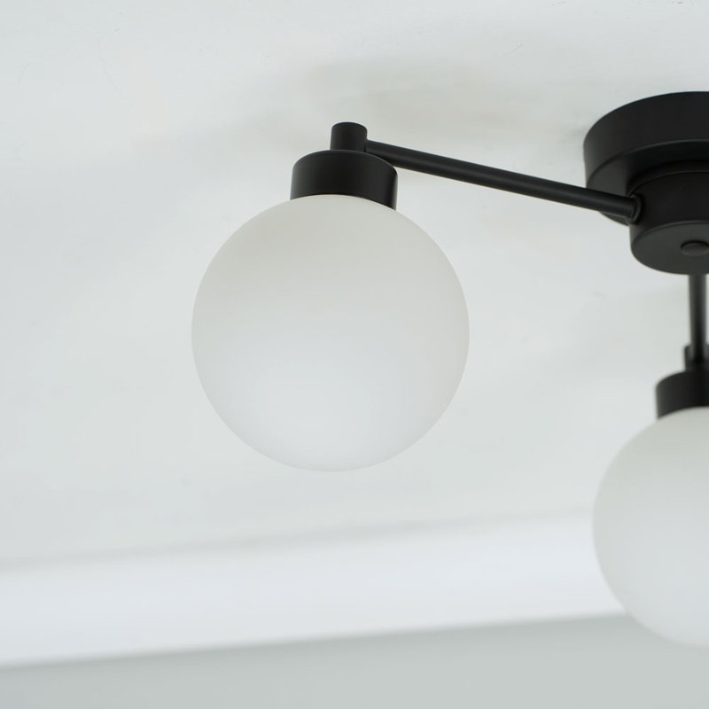 Cementon Glass Semi Flush Mount, Matt Black, No