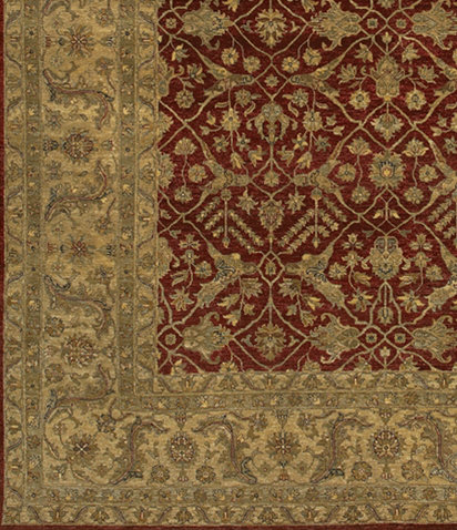 Angora Wool Oriental Area Rug in Red/Light Green