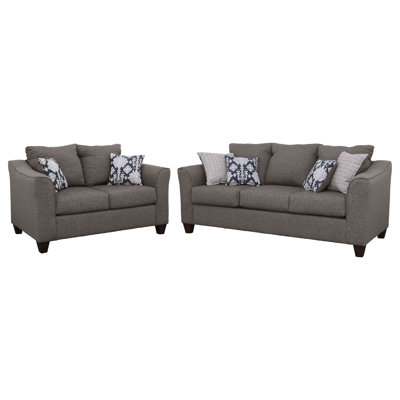 Siya 2Pc Living Room Sofa And Loveseat Set, 6 Accent Pillows, Dark Gray