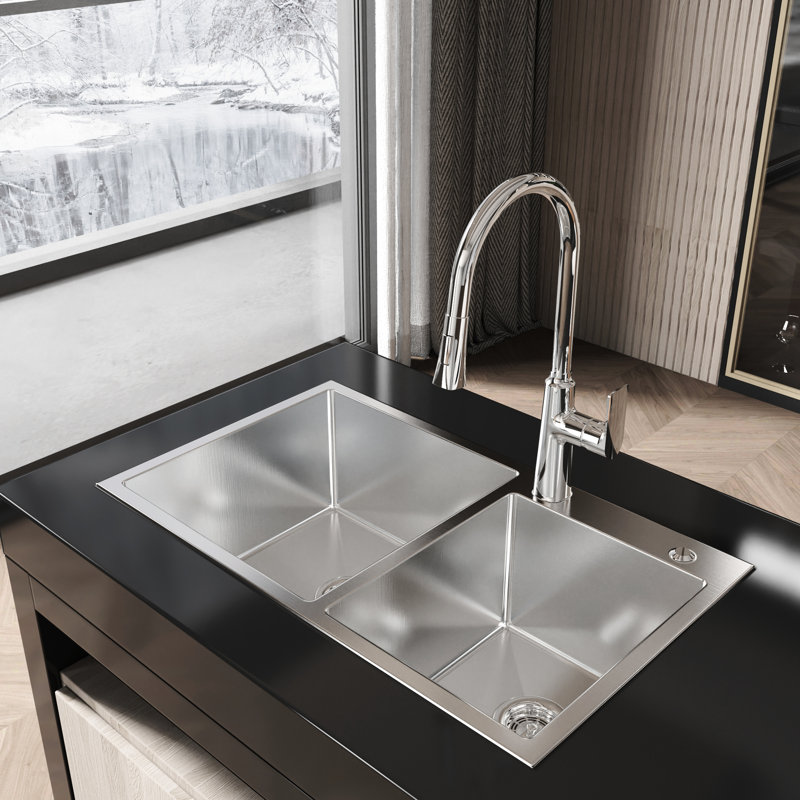 32"X19"X10" Embedded Sink, S304 Stainless, Satin Finish, Reduces Noise Significantly, Long-Lasting Sink Stainless Steel, Noise-Blocking Pad, Construction