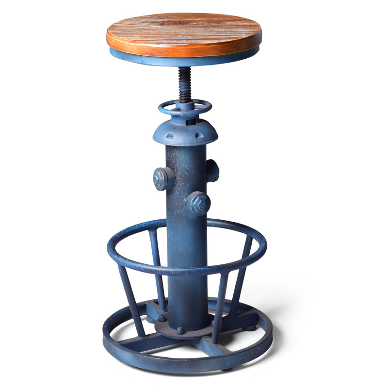 Antique Industrial Round Bottom Adjustable Height Cafe Retro Hydrant Stylish Water Pipe Design Pub Kitchen Bar Stool, Blue, 1