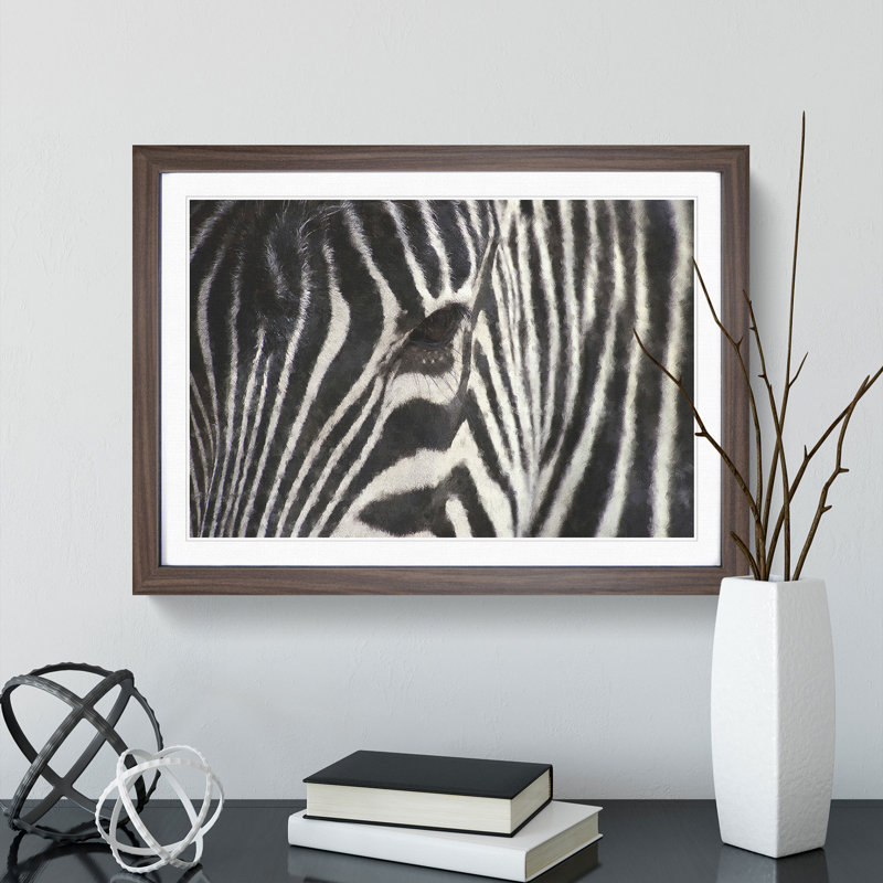 Zebra Vol.4 - Picture Frame Painting, Walnut, 48cm H x 65cm W x 2cm D
