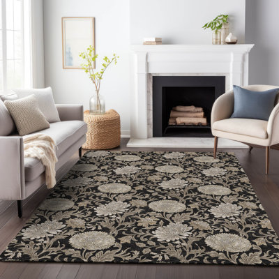 Premium Machine Washable Prisco Black Rug
