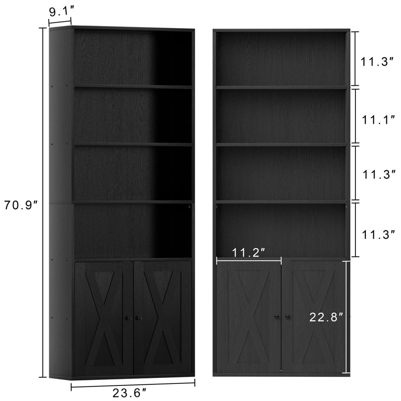 Bibliothèque ouverte avec portes Aillee 70,9 "avec portes, Noir