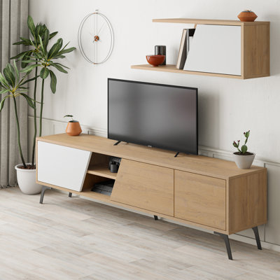 Nickolaus Entertainment TV Stand with Storage Cabinets up to 70" inch TV - Light Oak / White