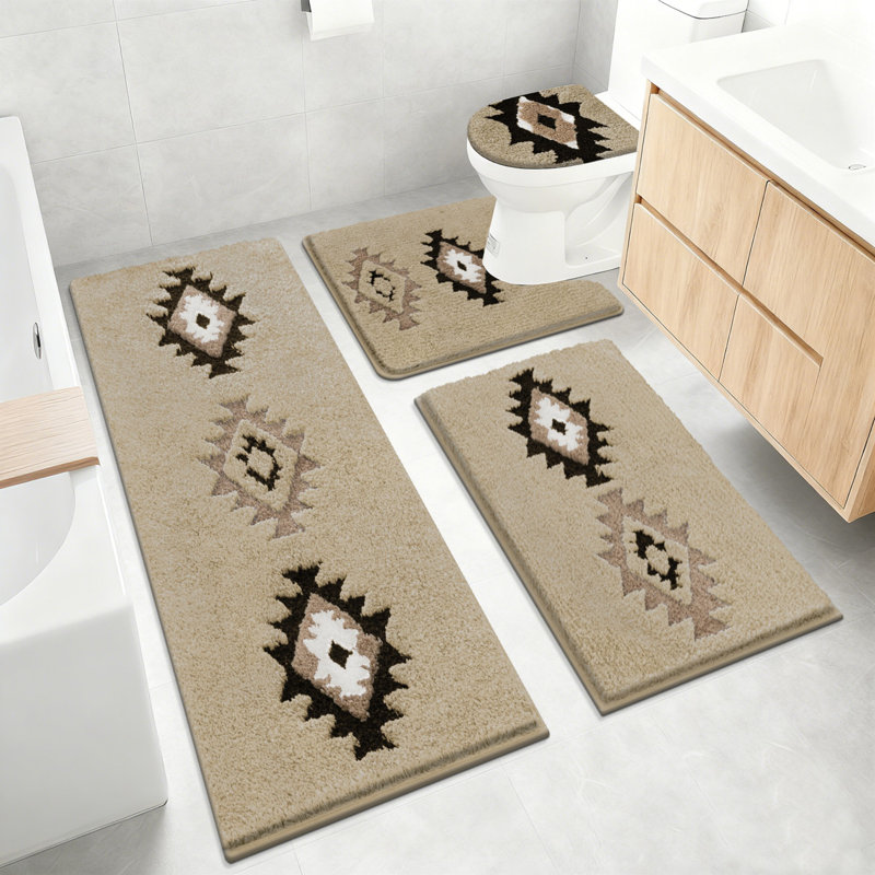 4 Piece Soft Absorbent Microfiber Bath Rug Set With Non-Slip Backing, Beige