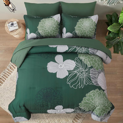 7 Piece Floral Comforter Set Soft Microfiber Bedding Set with Comforter Pillowcases Pillow Shams Sheets