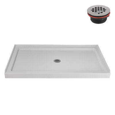 Base de douche en alcôve en acrylique blanc mat avec drain central 60 po x 36 po Streamline