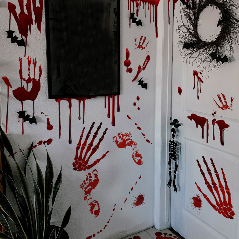 Autocollants décoratifs d'Halloween, empreintes de mains effrayantes, autocollants fantômes; A4