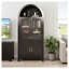Armoire de cuisine 71 po en bois aggloméré noir avec porte en verre arquée, tablettes réglables et porte de grange pour le rangement de la salle à manger