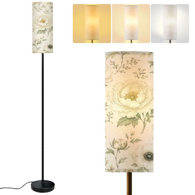  68.5" Standing Floor Lamp Seamless floral botanical Tree branches flowers Green Dimmable Metal Pole Lamp with Linen Lampshade LED Bulb Included