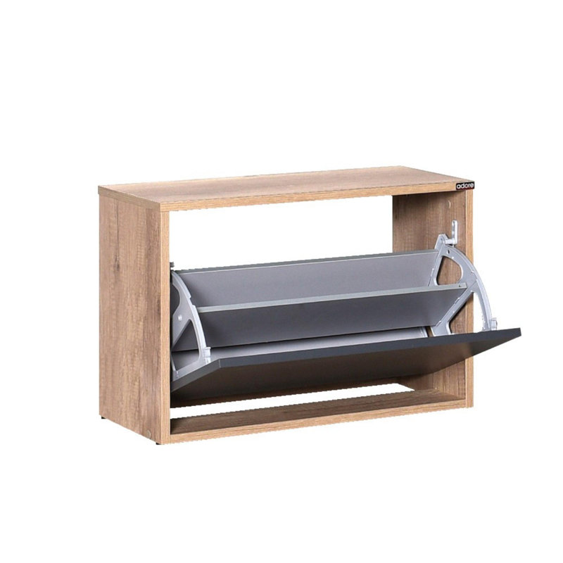 Modern Shoe Cabinet, Light Walnut & Anthracite, 23.6 x 16.5 x 11.8 inches | 100% Melamine Coated Particle Board, Thickness: 0.6 inches | Stylish Storage Solution for Entryway & Hallway, Compact & Functional Design