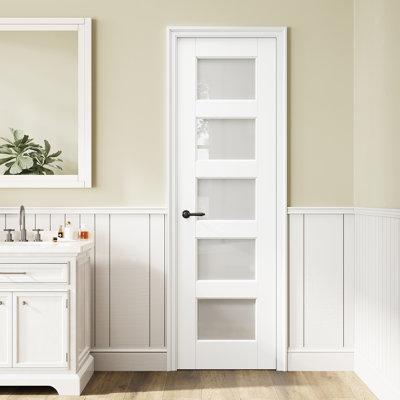  Intérieur de la porte de garde-manger en verre givré de qualité supérieure en bois massif blanc pour portes françaises 80 "H / 96 H" (trousse de quincaillerie non incluse)