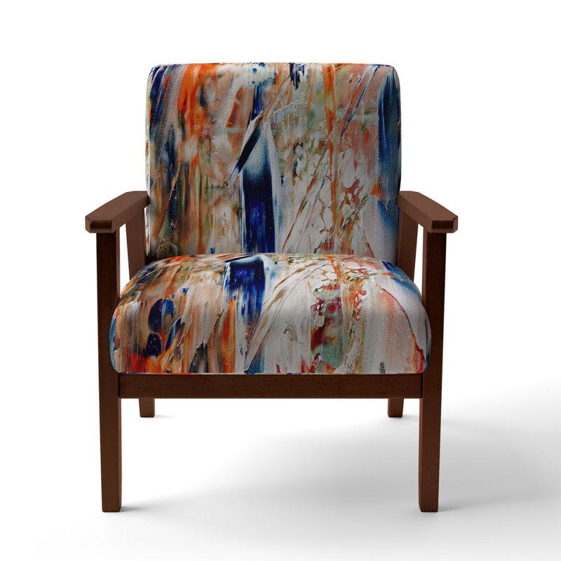 Fauteuil de 23 po de large Nicosha, Bleu / beige / orange, Accoudoirs carrés bruns