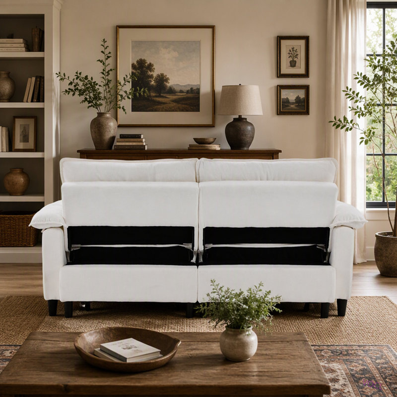Canapé-lit convertible en velours de 185 cm avec matelas dépliable, Velours blanc