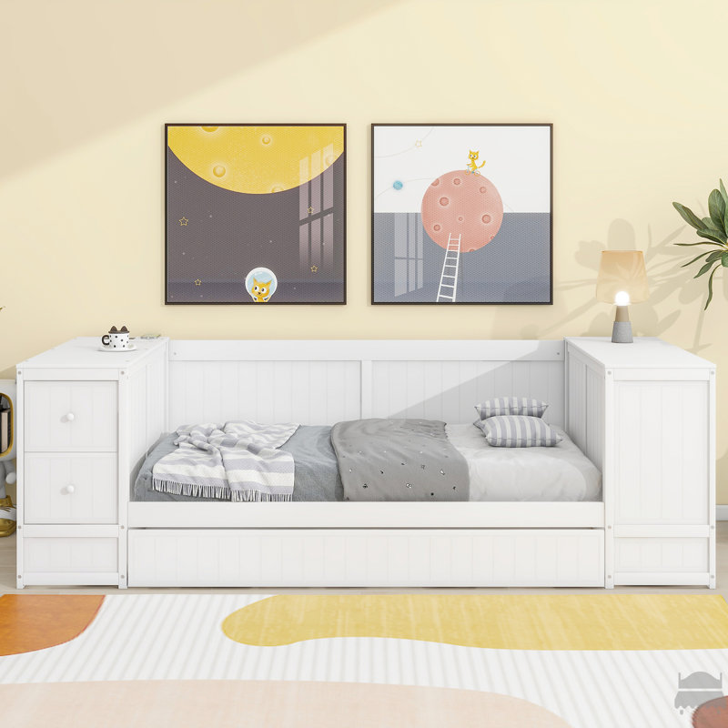 Twin Size Daybed With Storage Arms, Trundle And Charging Station