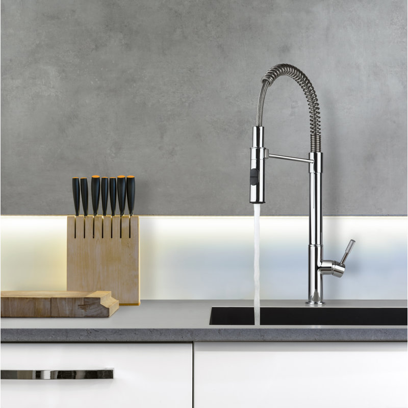 Marcus Pull Down Single Handle Spring Neck Kitchen Faucet, Polished Chrome