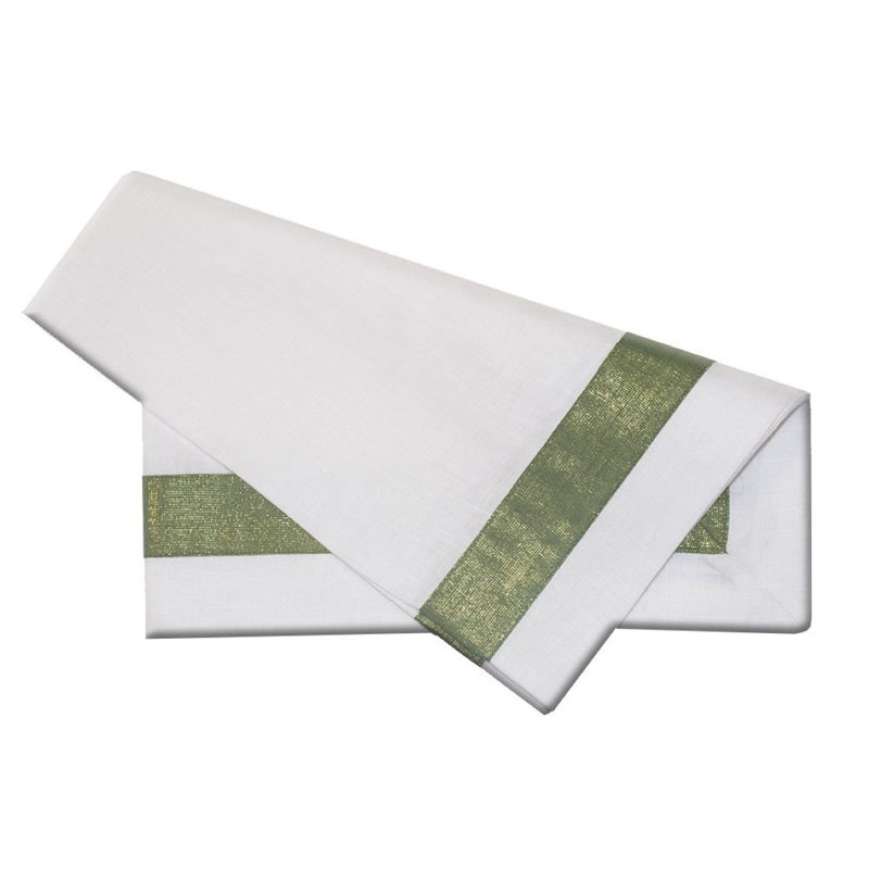 Shimmer New Border Linen Napkin, Green/White
