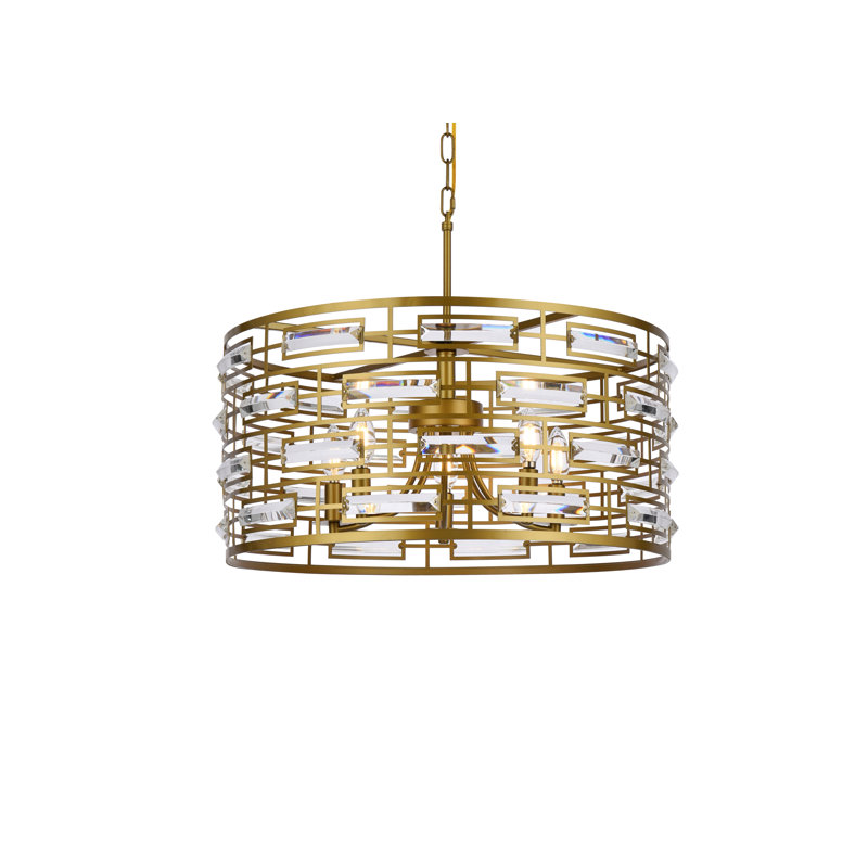 Lustre tambour 5 lumières Sybil, Laiton, H 77 po x l 24 po x P 24 po