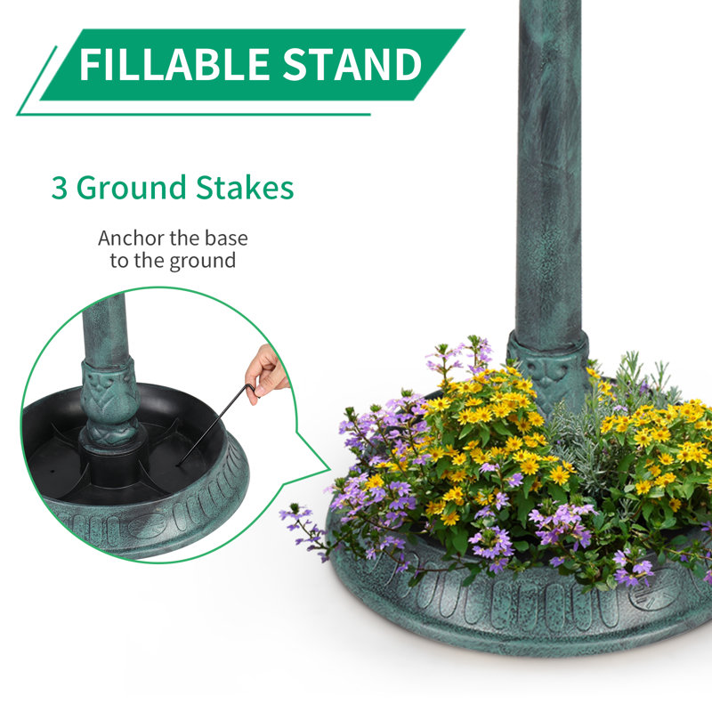 Green Plastic Birdbath with Solar Light and Stand