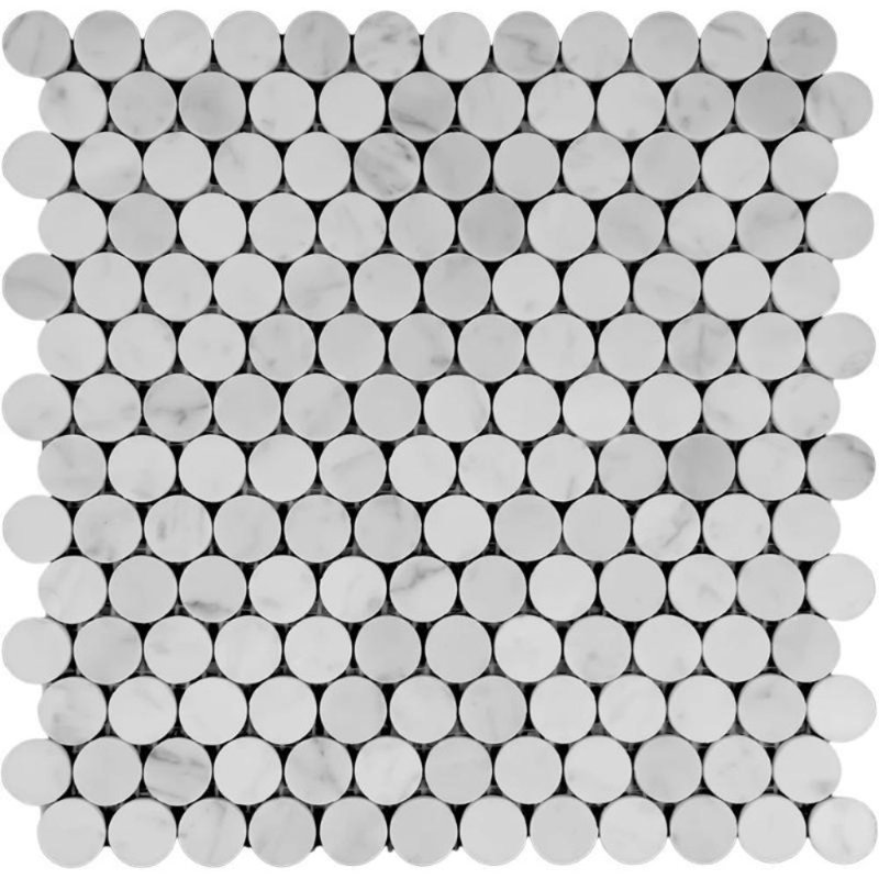 0.75" x 0.75" Marble Penny Round Mosaic Wall & Floor Tile, Honed White