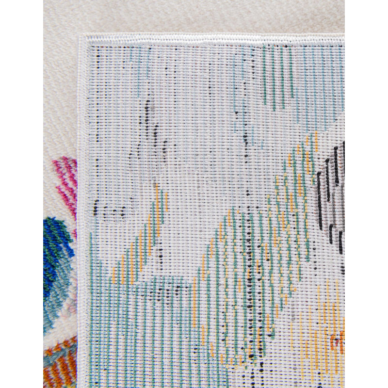 Aludra Floral Green/Purple/Blue/Ivory/Gray/Orange Area Rug, Rectangle 6'1" x 9'