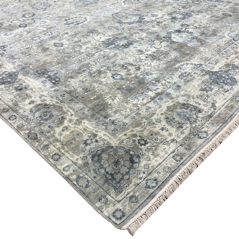 Silk Southwestern Area Rug in Gray/White/Oranged, Rectangle 10' x 14'