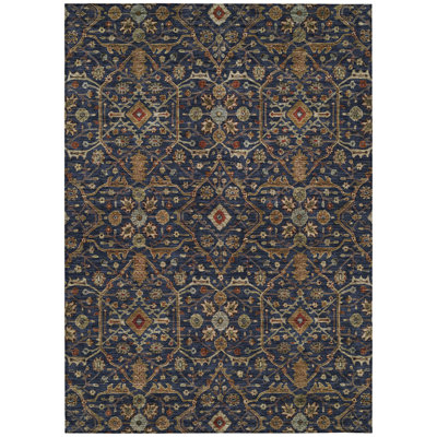 Tapis extérieur lavable floral bleu marine et rouge 5 pi x 8 pi