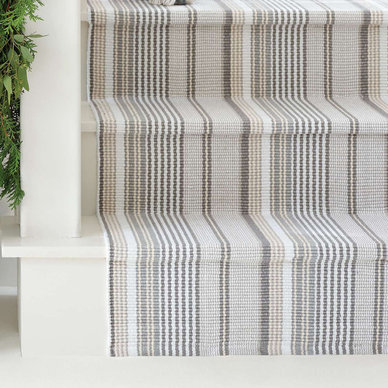 Gradation Ticking Handwoven Cotton Rug, Rectangle 6' x 9'