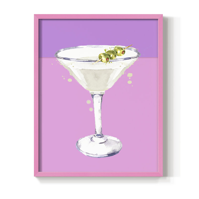 Reproduction encadrée Neon Martini - bois massif, Rose, H 11 po x l 9 po
