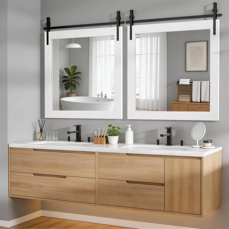 Miroir de salle de bain Farmhouse, miroir mural en bois rustique avec cadre mural 31 "x 31", 31 po x 31 po, Blanc