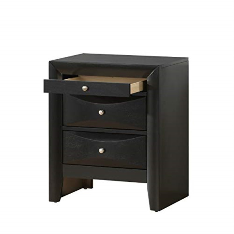 Marilla 3 Drawer Wood Nightstand, Black